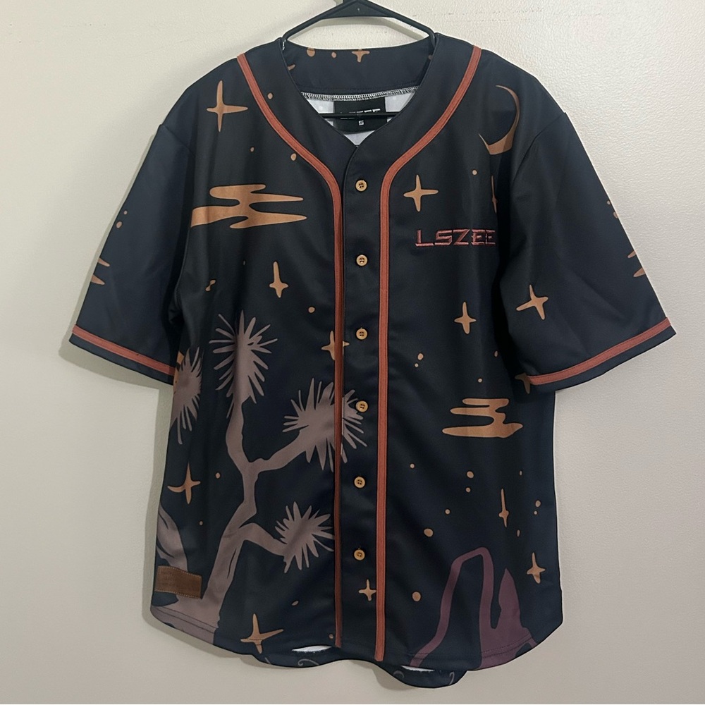 LSZEE Black and Orange Graphic Baseball Jersey
